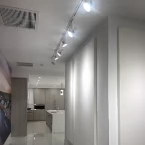 A freshly painted commercial interior corridor